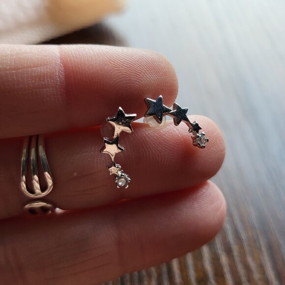 NWT STERLING SILVER 925 STAR CRAWLER EARRINGS WITH CUBIC ZIRCONIA - Picture 1 of 4